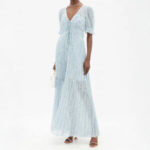 Self-Portrait Blue Floral Tie Maxi Dress w/ Metallic Detail (US 8/UK 12)